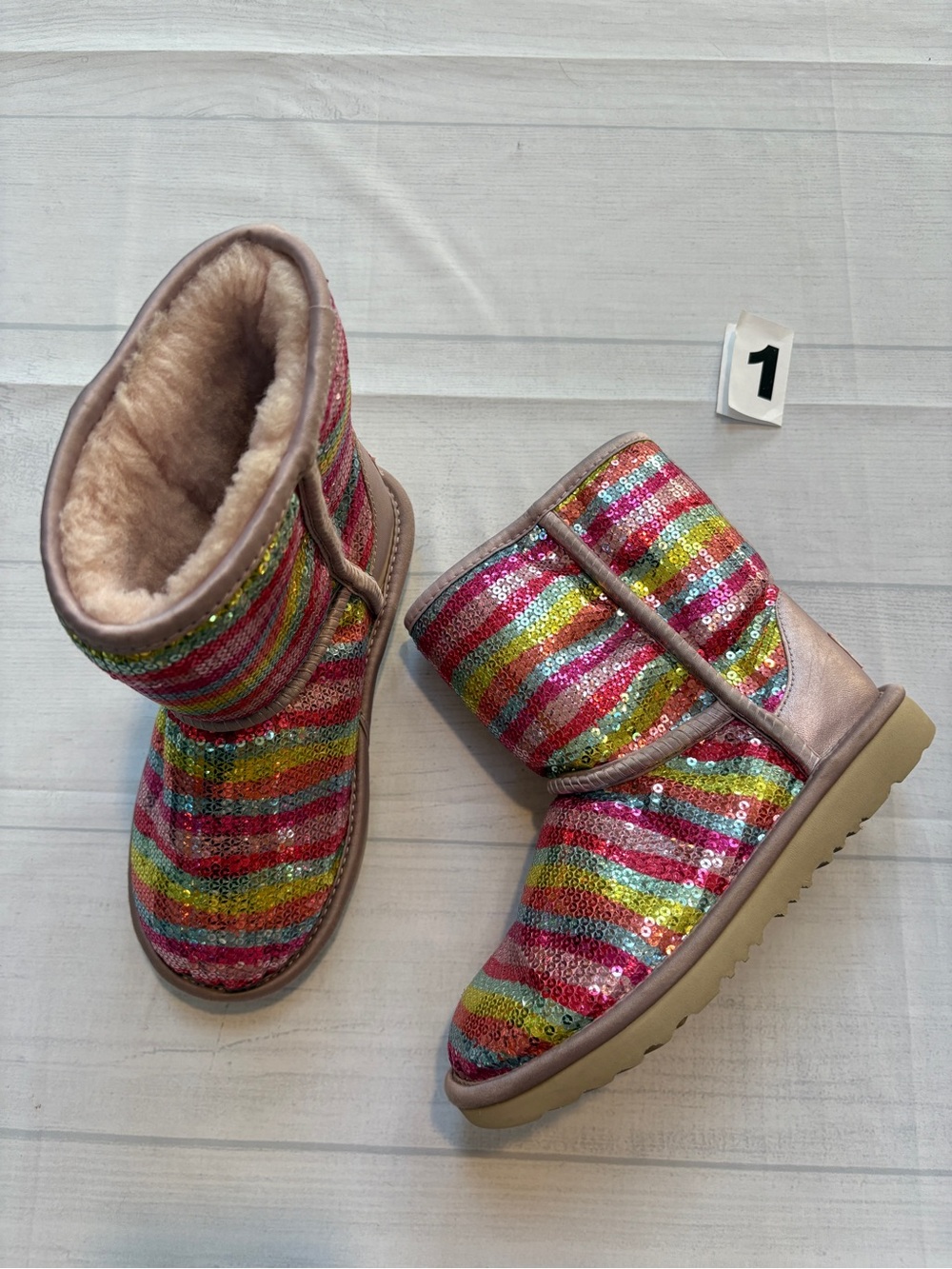 UGG Girls' Sequined Stripe Sheepskin Boots - Pink Multicolor